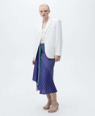 MANGO - Women's Belt Striped Midi Skirt