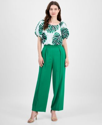 Anne Klein - Petite Pleated Wide-Leg Pull-On Pants