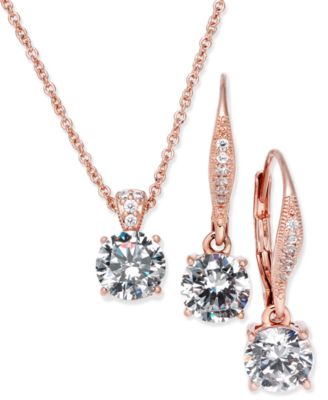Eliot Danori - Rose Gold-Tone Cubic Zirconia Solitaire Pendant Necklace and Matching Drop Earrings Set