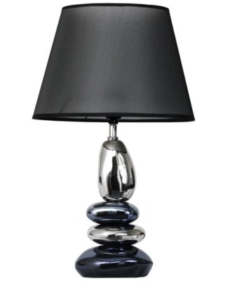 All The Rages - Stacked Chrome and Metallic Blue Stones Ceramic Table Lamp with Black Shade