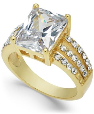 Charter Club - Gold Plate Emerald-Cut Crystal Triple-Row Ring