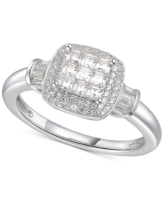 Macy's - Cubic Zirconia Square Cluster Halo Ring in Sterling Silver