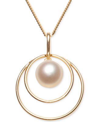 Macy's - Cultured Freshwater Pearl (8mm) Double Loop 18" Pendant Necklace in 18k Gold-Plated Sterling Silver
