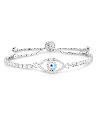 Macy's - CUBIC ZIRCONIA EVIL EYE ADJUSTABLE BOLO BRACELET IN FINE SILVER PLATE OR GOLD PLATE