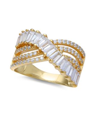 Giani Bernini - Cubic Zirconia Triple Row Baguette Pave Crossover ring (3 cttw) in Sterling Silver or 18K Gold over Sterling Silver