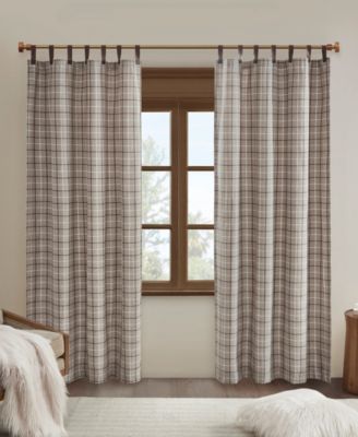 Madison Park - Anaheim Plaid Faux Leather Tab Top Window Panel with Fleece Lining 50" x 84"