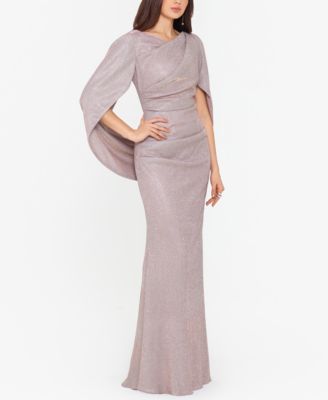 Betsy & Adam - Glitter Drape-Back Cape Gown
