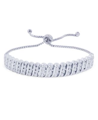 Macy's - Diamond Accent 4-Row Adjustable Bracelet in Fine Silver Plate
