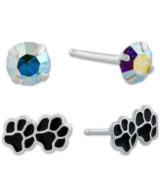 Giani Bernini - 2-Pc. Set Crystal Solitaire & Pawprint Stud Earrings in Sterling Silver