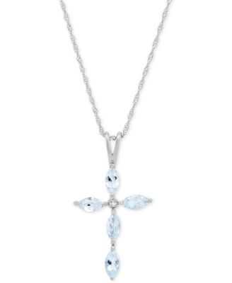 Macy's - Aquamarine (5/8 ct. t.w.) & Diamond Accent Cross 18" Pendant Necklace in 14k White Gold (Also in Peridot, Opal, Amethyst, Swiss Blue Topaz, White Topaz, Citrine, Garnet, Pink Tourmaline, Mystic Topaz