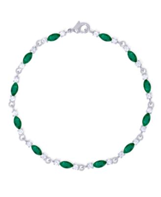 Macy's - Simulated Emerald/ Cubic Zirconia Marquise Bracelet in Fine Silver Plate