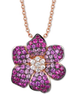 Le Vian - Strawberry Ombr&eacute; Ruby (1-1/2 ct. t.w.) & White Sapphire (1/5 ct. t.w.) Flower 18" Pendant Necklace in 14k Rose Gold
