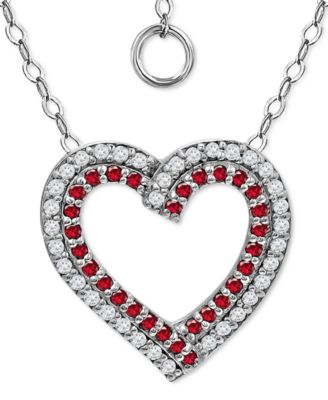 Giani Bernini - Lab-Created Ruby & Cubic Zirconia Heart Pendant Necklace in Sterling Silver, 16" + 2" extender