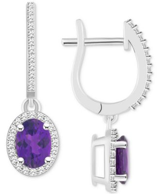 Macy's - Amethyst (1-5/8 ct. t.w.) & Diamond (1/3 ct. t.w.) Leverback Drop Earrings in Sterling Silver (Also in Citrine, Rhodolite Garnet, Peridot, Opal, & Blue Topaz)