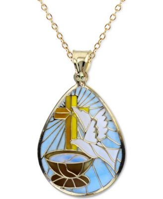 Macy's - Enamel Dove & Cross Teardrop 18" Pendant Necklace in 14k Gold