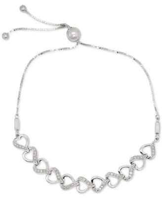 Macy's - Diamond Heart Bolo Bracelet (1/6 ct. t.w.) in Sterling Silver