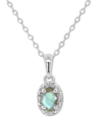 Macy's - Labradorite & Diamond Accent Oval 18" Pendant Necklace in Sterling Silver (Also in Onyx, & Turquoise)