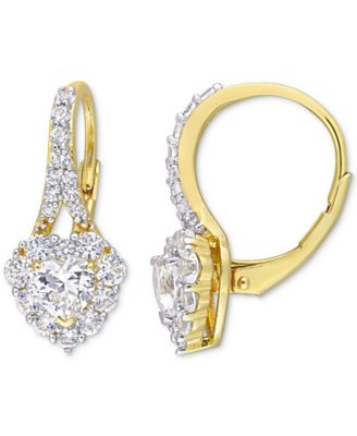 Macy's - Lab-Created White Sapphire Heart Leverback Hoop Earrings in Yellow-Plated Sterling Silver