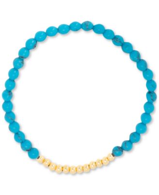 Macy's - Turquoise & Polished Bead Stretch Bracelet in 14k Gold-Plated Sterling Silver