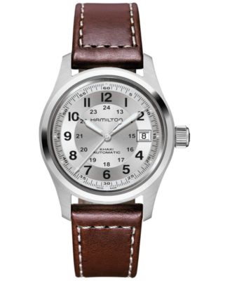 Hamilton - Men's Swiss Automatic Khaki Field Brown Leather Strap Watch 38mm