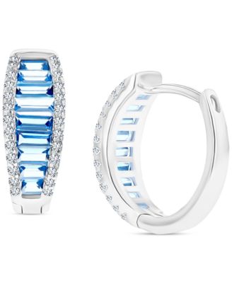 Macy's - Lab-Created Blue Spinel (2-1/5 ct. t.w.) & Cubic Zirconia Small Hoop Earrings in Sterling Silver, 0.59"