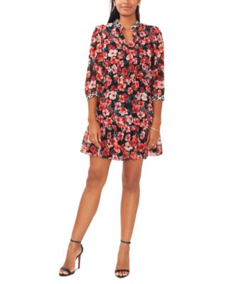 MSK - Women's 3/4-Sleeve Printed Chiffon Shift Dress