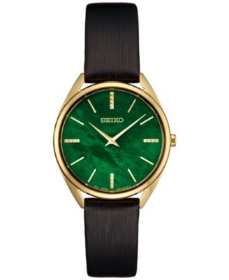 Seiko - Women's Essentials Black Leather Strap Watch 32mm
