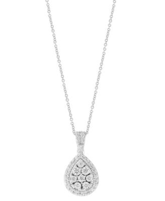 EFFY Collection - Diamond Teardrop Halo Cluster 18" Pendant Necklace (3/4 ct. t.w.) in 14k White Gold