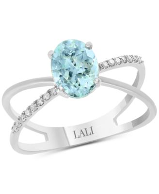 LALI Jewels - Aquamarine (1-1/10 ct. t.w.) & Diamond (1/20 ct. t.w.) Crisscross Ring in 14k White Gold