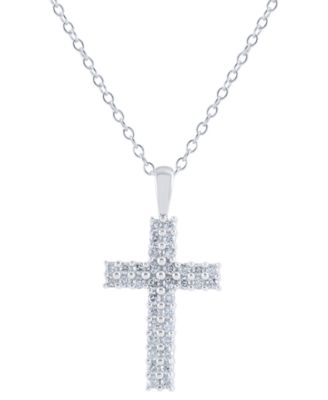 Macy's - Diamond Double Row Cross 18" Pendant Necklace (1/4 ct. t.w.) in 14k White Gold