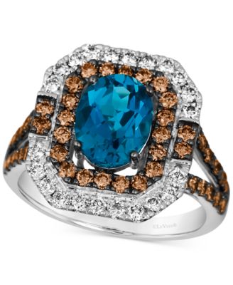 Le Vian - Deep Sea Blue Topaz (1-3/4 ct. t.w.) & Diamond (1-1/4 ct. t.w.) Halo Ring in 14k White Gold