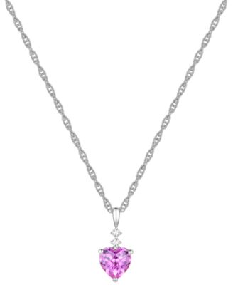 Macy's - Lab-Created Pink Sapphire (2-1/3 ct. t.w.) & Lab-Created White Sapphire (1/10 ct. t.w.) Heart 18" Pendant Necklace in Sterling Silver