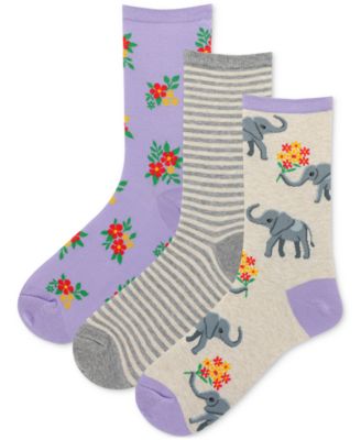 Hot Sox - Women's 3-Pk. Elephant Bouquet Crew Socks