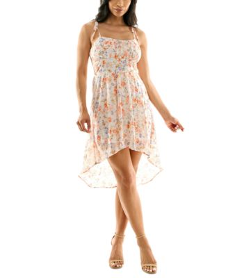 As U Wish - Juniors' Shoulder-Tie High-Low Floral Dress