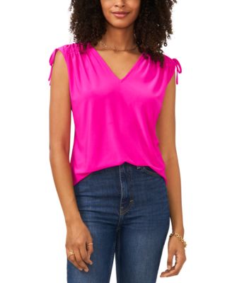 Vince Camuto - Women's Solid-Color V-Neck Shirred-Shoulder Top