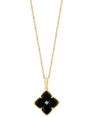 EFFY Collection - Onyx & Diamond Accent Flower 18" Pendant Necklace in 14k Gold