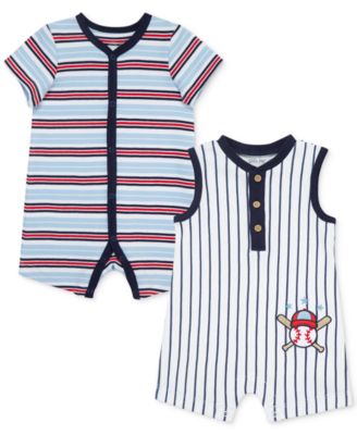 Little Me - Baby Boys Baseball Stripe Rompers, Pack of 2