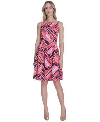 Vince Camuto - Women's Printed Square-Neck Sleeveless Dress