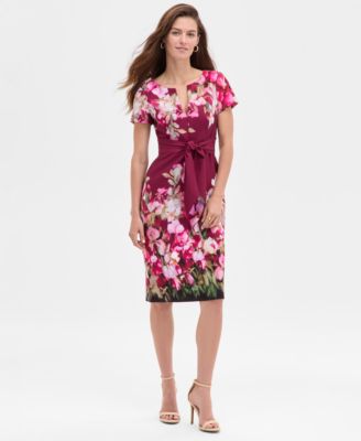 Adrianna Papell - Women's Floral-Print Tie-Front Sheath Dress