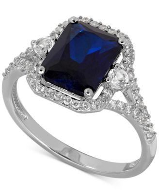 Macy's - Lab-Created Sapphire (3 ct. t.w.) and White Sapphire (3/8 ct. t.w.) Ring in Sterling Silver