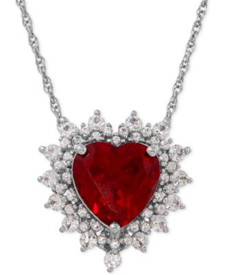 Macy's - Lab-Created Ruby (4 ct. t.w.) and White Sapphire (1 ct. t.w.) Heart Pendant Necklace in Sterling Silver