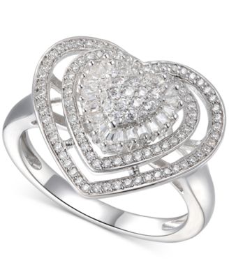 Macy's - Cubic Zirconia Heart Cluster Halo Ring in Sterling Silver