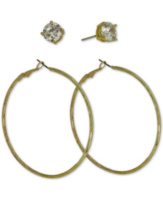 GUESS - Gold-Tone 2-Pc. Set Cubic Zirconia Stud & Hoop Earrings