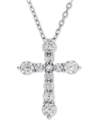 Macy's - Diamond Cross Adjustable Pendant Necklace (1 ct. t.w.) in 14k White Gold