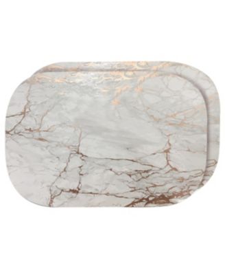 Dainty Home - Foiled Marble Granite Thick Cork Heat Resistant Dining Table Placemats Set of 2, 12" x 18" Oval, Rose Gold