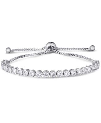 Macy's - Cubic Zirconia Round Bezel set Adjustable Slider Bolo Bracelet in Fine Silver Plate