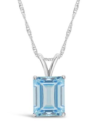 Macy's - Emerald-cut Gemstone Pendant Necklace in Sterling Silver. Available in Sky Blue Topaz and Rose Quartz