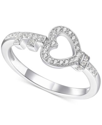 Macy's - Diamond Heart & Key Statement Ring (1/6 ct. t.w.) in Sterling Silver