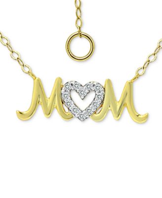 Giani Bernini - Cubic Zirconia "Mom" Nameplate Pendant Necklace in Sterling Silver & 18k Gold-Plate, 16" + 2" extender