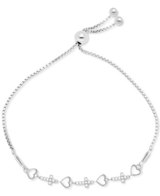 Macy's - Diamond Heart & Cross Bolo Bracelet (1/6 ct. t.w.) in Sterling Silver
